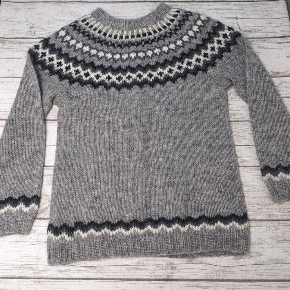 Gray Patterned Women's Crew Neck Sweater